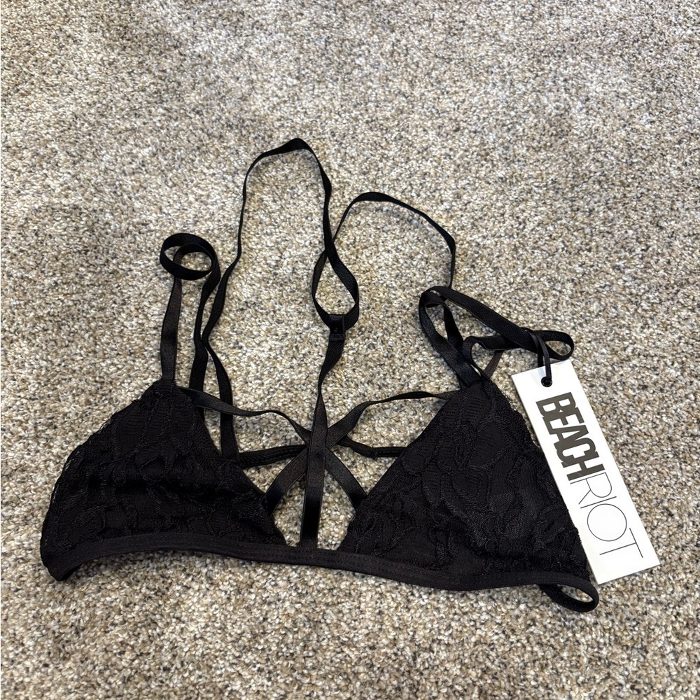 Beach riot x SWELL new with tags black lace strappy bra small